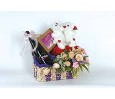 Wine Chocolate Bear With Flower Arrangement
